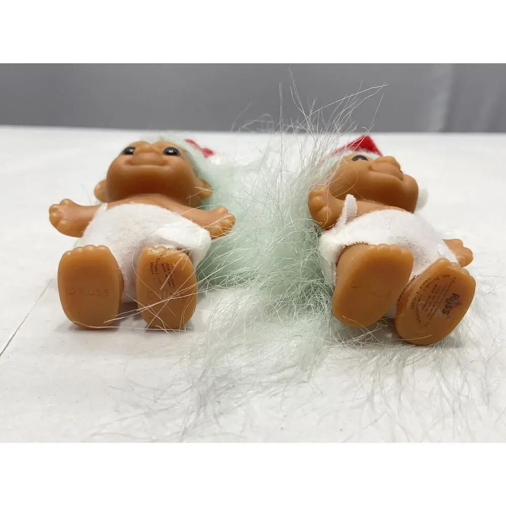 VINTAGE MINI Troll Dolls LOT OF 2 Baby Santa Diaper Christmas Hat Russ‎ 90s Gift